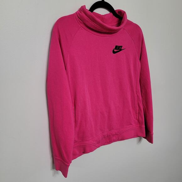 Nike Girls XL 14/16 Sweatshirt Pink Mock Neck Funnel Pocket Logo EUC - Picture 1 of 6